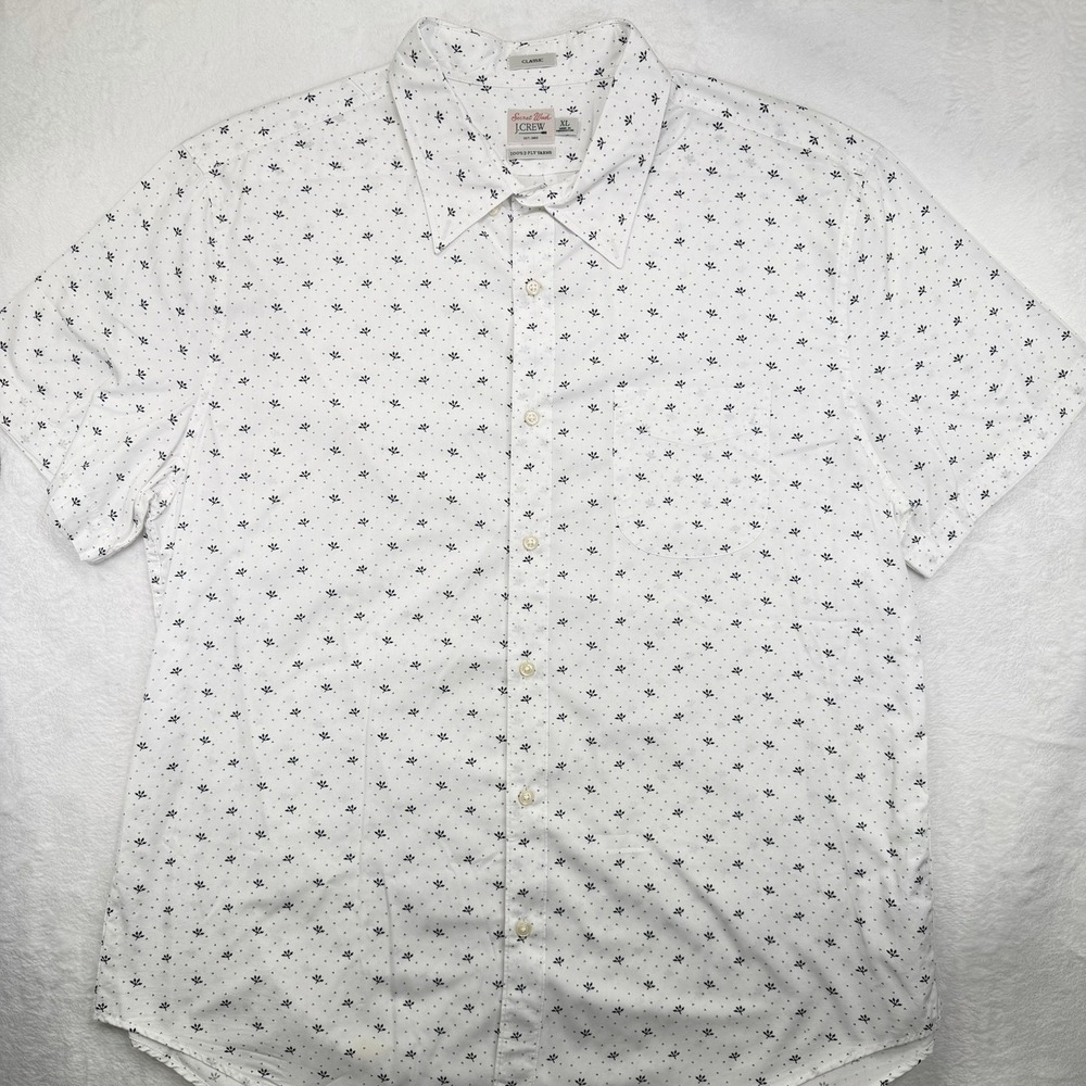 J.Crew Secret Wash Shirt Mens XLarge White Navy Floral Short Sleeve